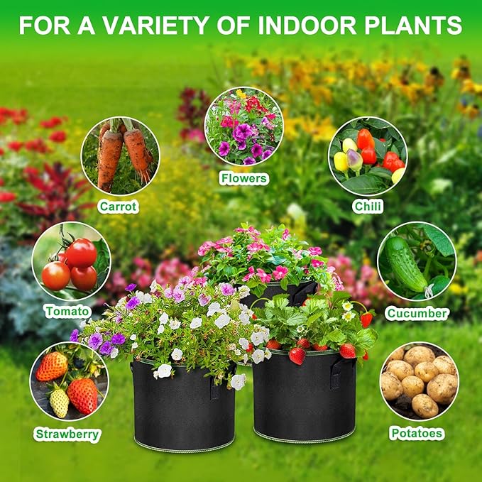 5 Gallon Grow Bags-3 Pack, Thickened Nonwoven Fabric Aeration Planter Bags - Image 6