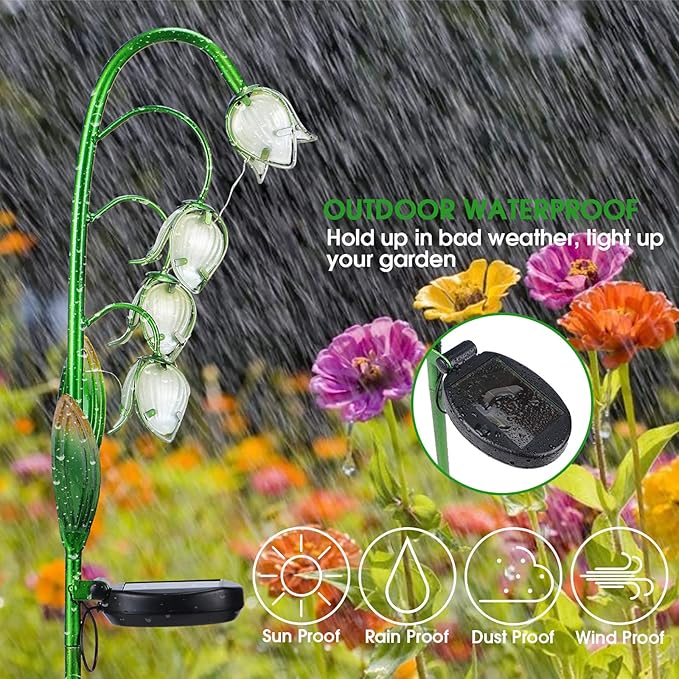 VCUTEKA Solar Garden Decor Stake Outdoor Light Glass Flower Stake - Image 2