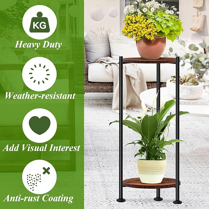 2-Pack Plant Stand Indoor Outdoor, Heavy Duty Indoor Plant Shelf, 2 Tier Flower - Image 3