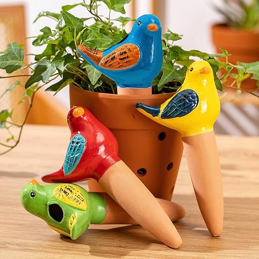 4 Pack Self Watering Bird Shaped Globes, Terracotta Vacation Planters Devices by LumDecor