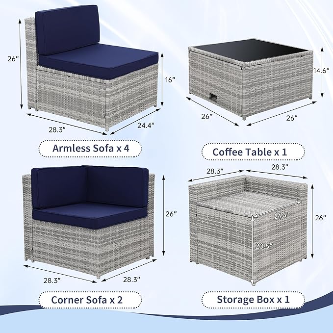 8-Piece Patio Furniture Set, Outdoor Wicker Rattan Sectional - Image 6