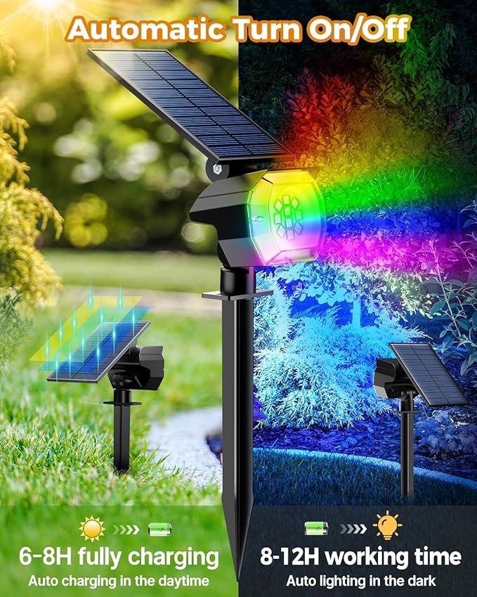 btfarm Solar Lights Outdoor Waterproof IP65-2 Pack LED Color Changing Spot - Image 3