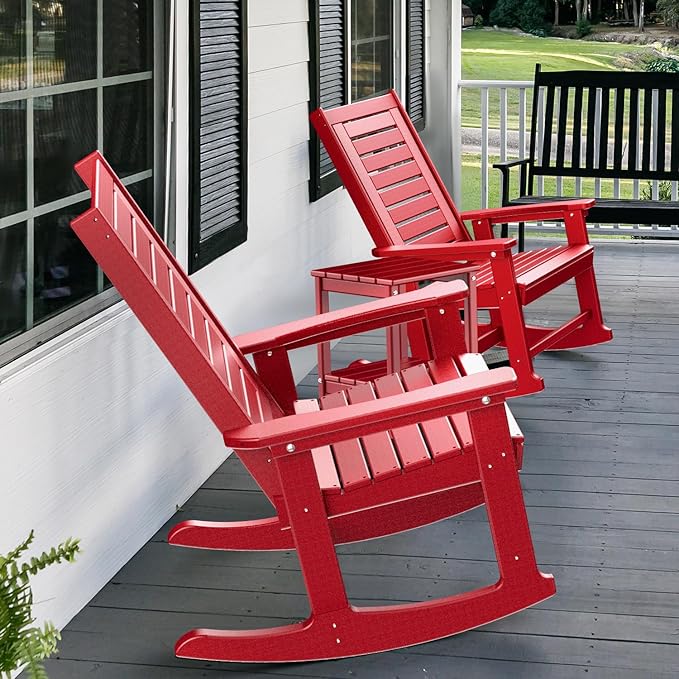 GREENVINES Outdoor Rocking Chairs | Porch Rocker | HDPE Plastic | Red | - Image 9