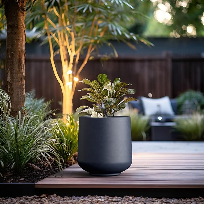 Kante 15.3" Dia Round Concrete Planter, Outdoor Indoor Large Plant Pots - Image 3