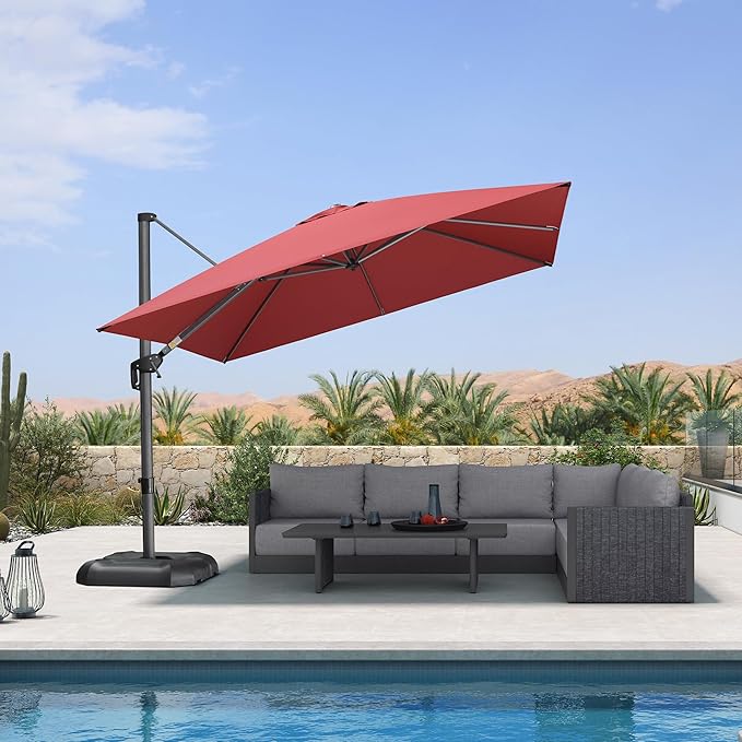 PURPLE LEAF 10 Feet Patio Umbrella Outdoor Cantilever Square Umbrella Aluminum by PURPLELEAF