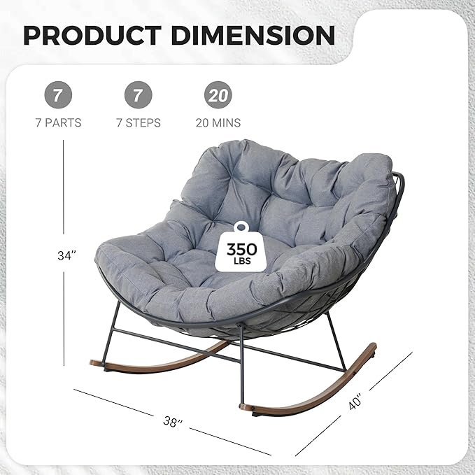 Grand patio Outdoor Rocking Chair, E-Coated Modern Cozy Lounge Rocker Chair - Image 2