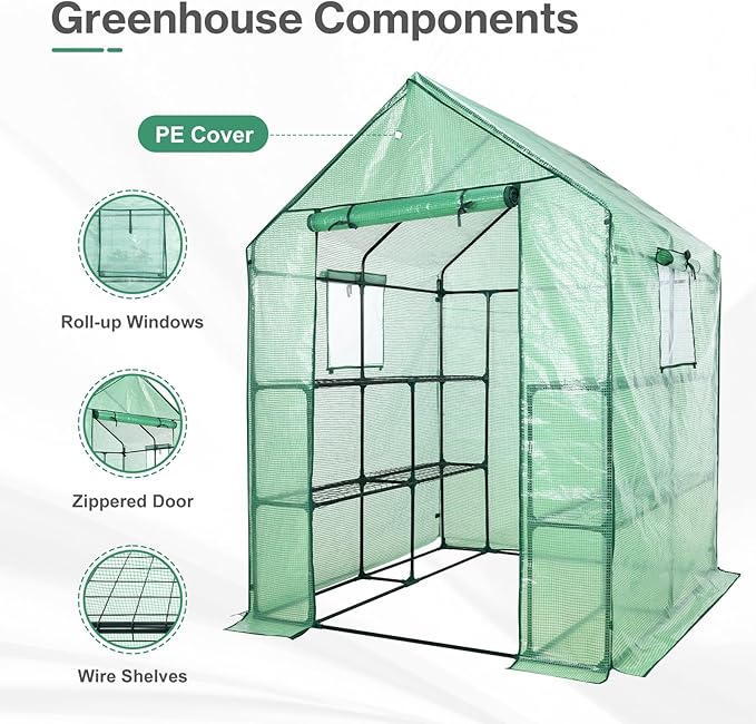 Aoodor Walk-in Greenhouse with 8 Shelves, 4.7 × 4.7 × 6.4 ft Outdoor Garden - Image 3