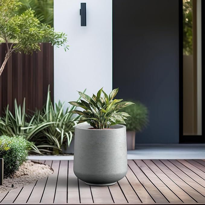 Kante 15.3" Dia Round Concrete Planter, Outdoor Indoor Large Plant Pots - Image 4