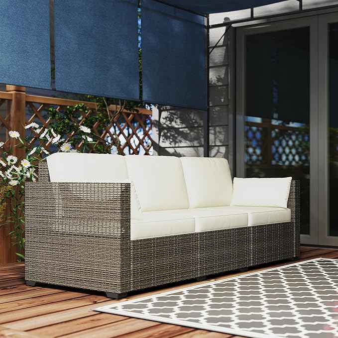 Outsunny Patio Couch PE Wicker Deep Seating Outdoor Sofa - Image 7