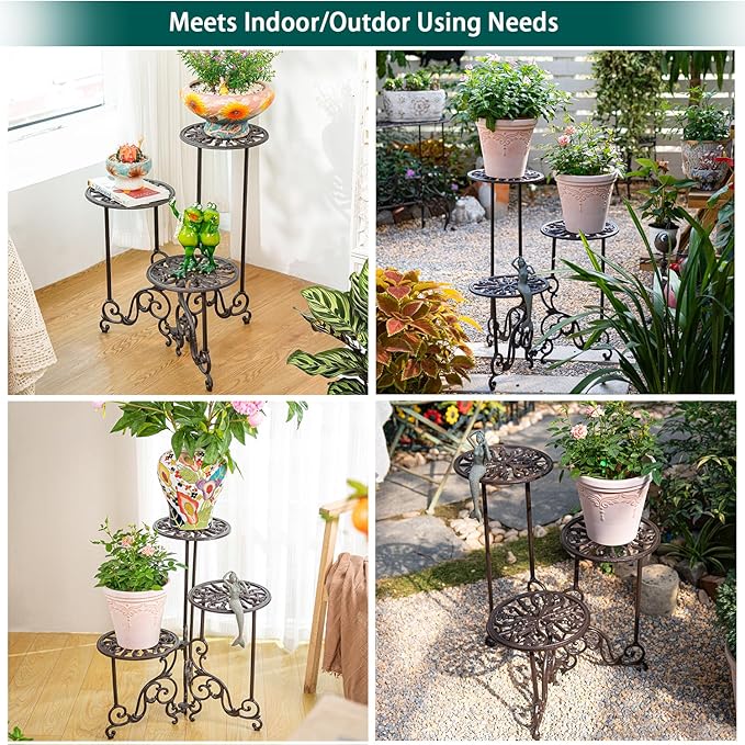 Sungmor Heavy Duty Cast Iron Plant stand, 3 Tier Foldable Metal Plant Shelf - Image 7