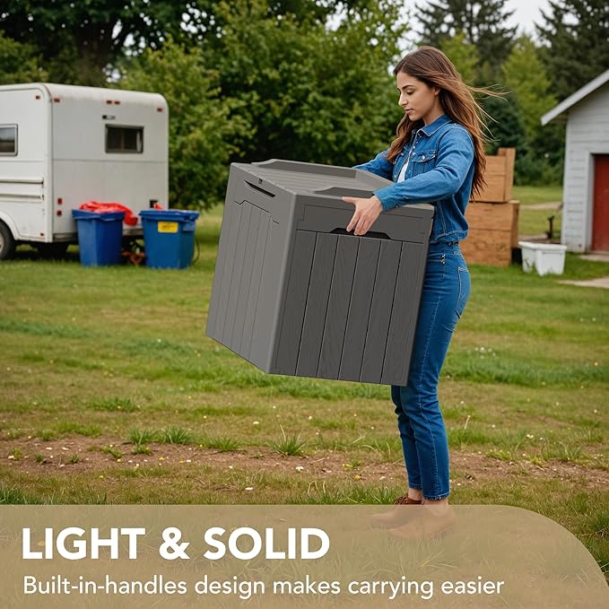 Devoko 30 Gallon Resin Deck Box Outdoor Indoor Waterproof Storage Box - Image 5