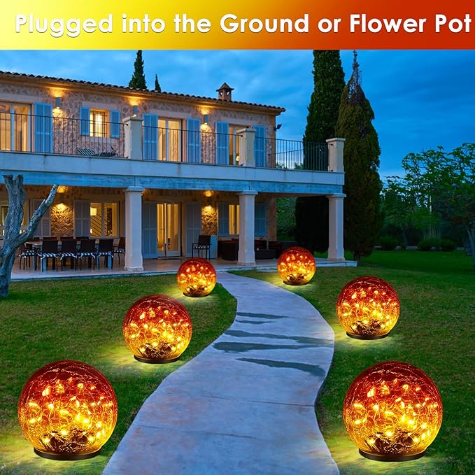 2 Pack 60 LED Garden Solar Outdoor Lights Decorative, Gradient red Cracked - Image 8