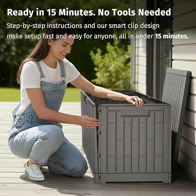 EAST OAK 120 Gallon Outdoor Storage Box | Large Resin Deck Box - Image 7