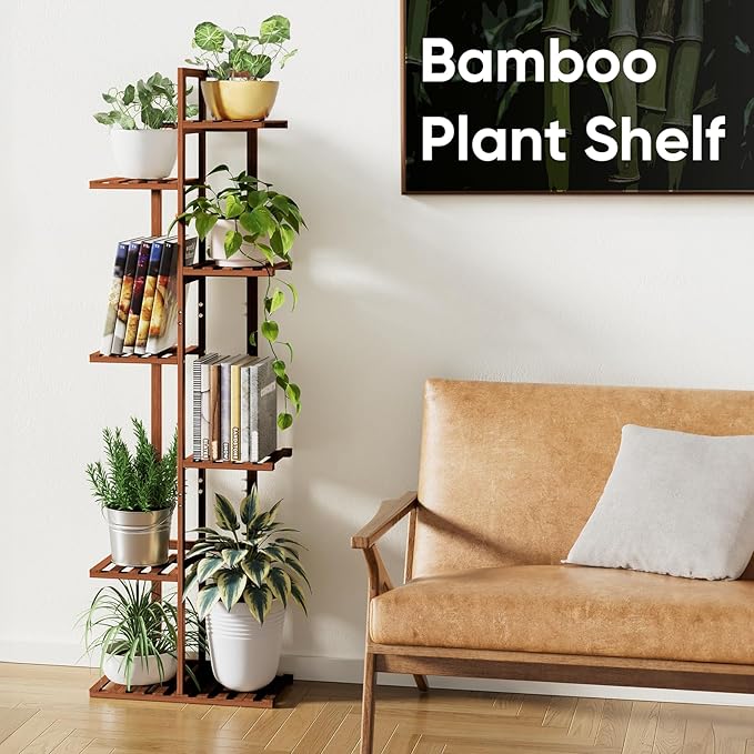ROSSNY 55 Inch Tall Plant Stand Indoor, 7 Tier 8 Potted Bamboo Plant Stands - Image 6