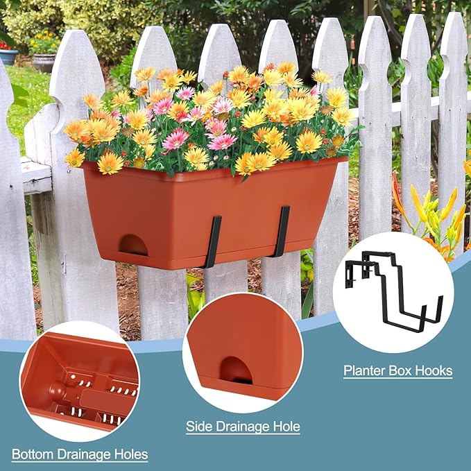smusei Window Boxes Planters 17’’ Railing Planter Box - Image 2