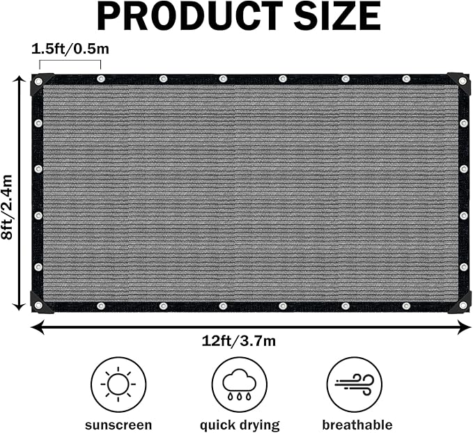 Sun Shade Cloth with Grommets, 90% UV Protection Shade Fabric, Pergola Shade - Image 2