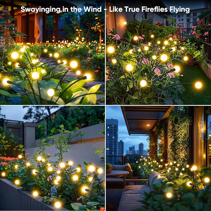 Outdoor Solar Garden Lights: 4 Pack 32 LED Firefly Solar Powered Lamps - Image 7
