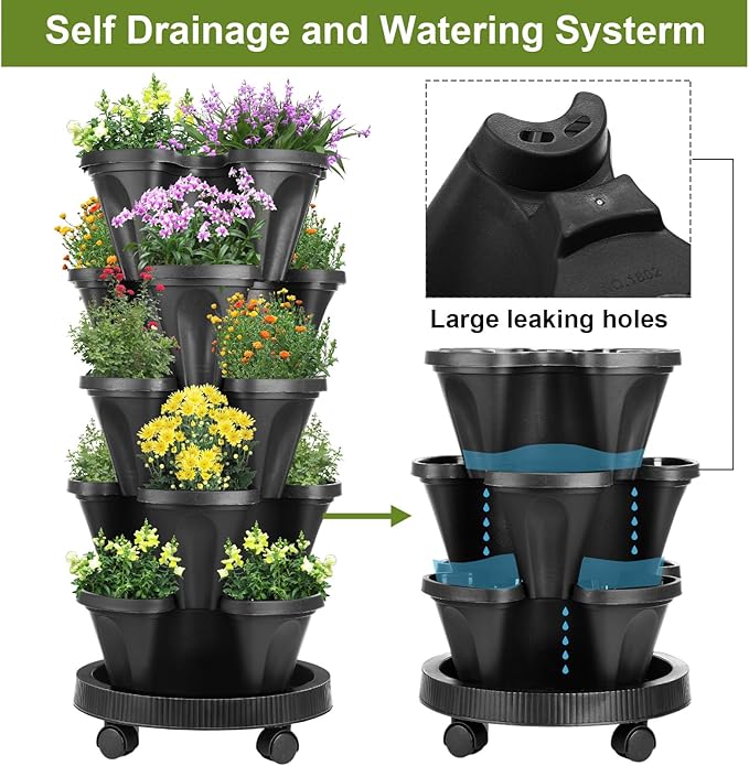 Umigy 2 Set 5 Tier Stackable Planters Vertical Garden Planters - Image 6