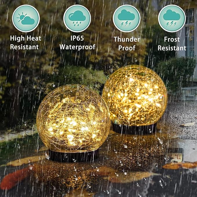 Solar Garden Lights Outdoor Waterproof, 4 Pack Cracked Glass Ball Light - Image 5