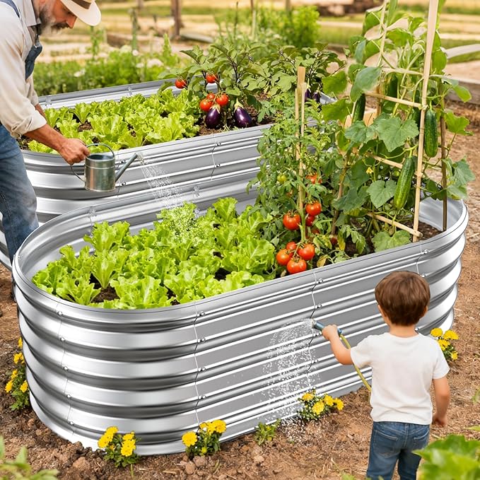 17" Tall Outdoor Garden Raised Garden Bed Kits, 4ft X 2ft Oval, 0.8MM Thick - Image 6