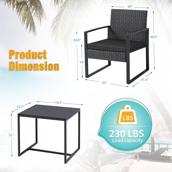 Flamaker 3 Pieces Outdoor Patio Wicker Furniture Set, Modern Rattan Chair - Image 7