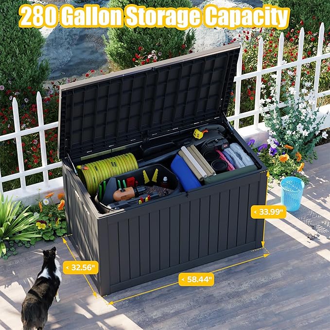 Deck Box - 280 Gallon Large Outdoor Storage box, Waterproof Patio Furniture and - Image 2