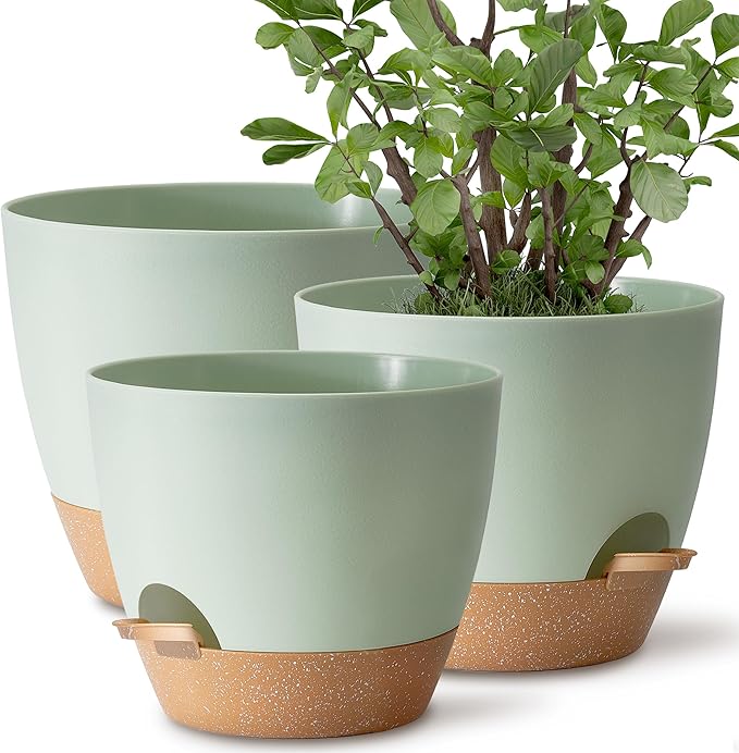 Plant Pots 12/10/9 inch Set of 3, Self Watering Flower Pots Indoor Outdoor by TYMENSH