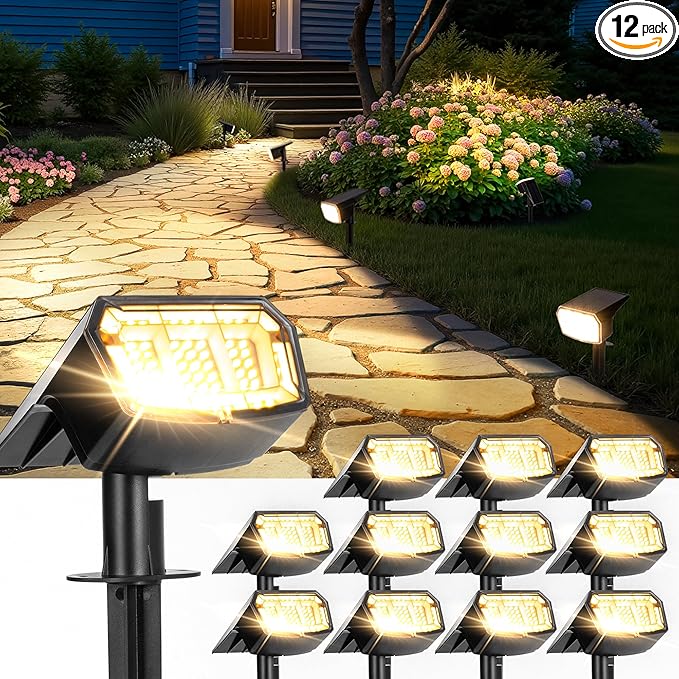 Solar Spot Lights Outdoor IP67 Waterproof 12 Pack, 63 LED 3 Modes Solar by Unknown