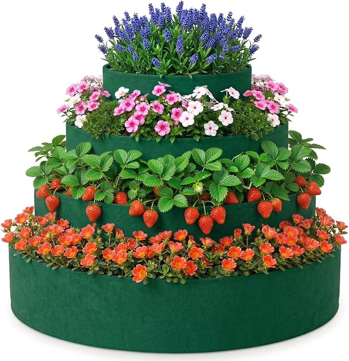 4 Pcs Plant Grow Bags 4 Tiered Strawberry Planter Tower Fabric Raised Garden by Unknown