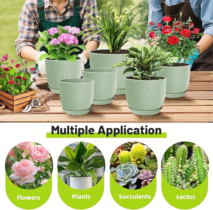 Plastic Plant Pots 10/9/8/7.5/7 inch Set of 5, Flower Planters - Image 5