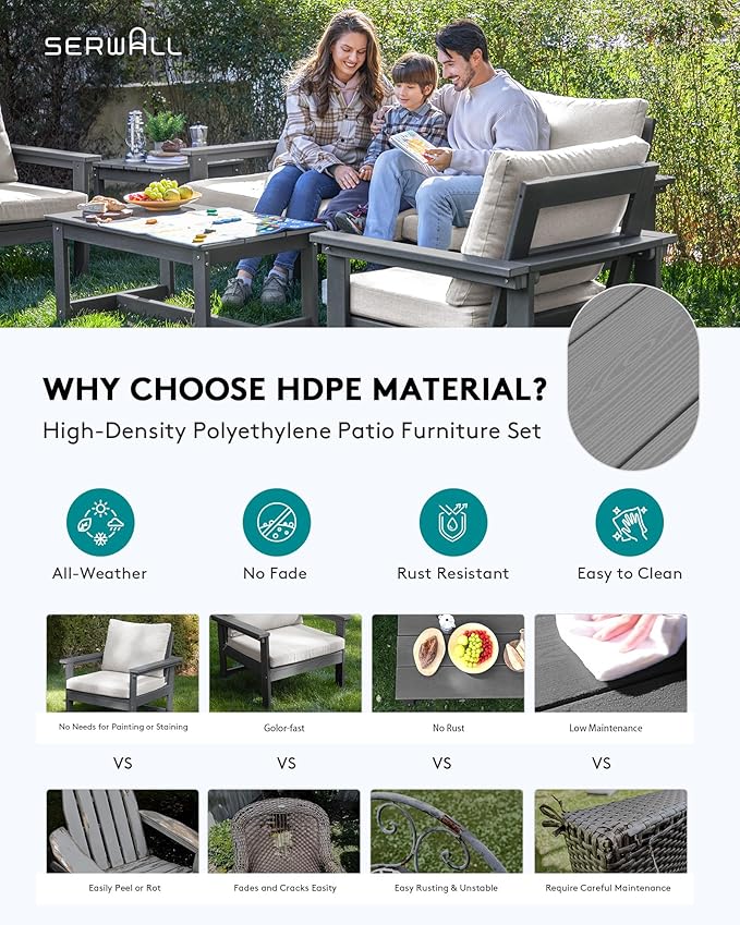 SERWALL HDPE Patio Furniture Set, 7-piece Outdoor Sectional Sofa Set, All - Image 3