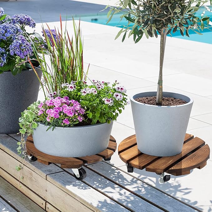 Yangbaga 2pack Plant Caddy 12’’Wood Duty Rolling Plant Stand - Image 5