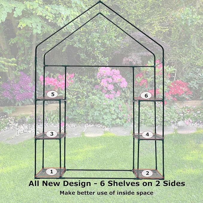 Walk-in Greenhouse for Outdoors w/ Mesh Side Windows, 3 Tiers 6 Shelves PE - Image 8