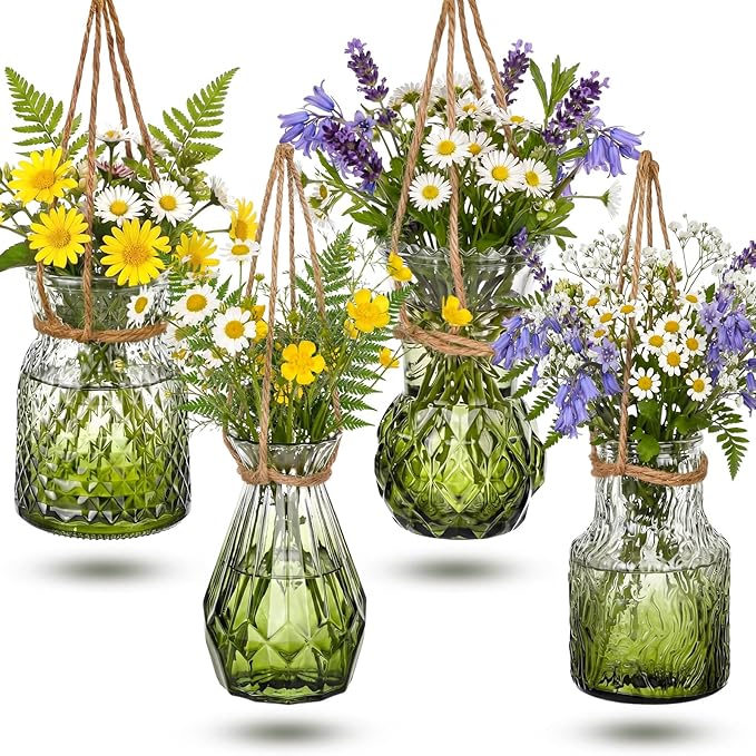 4 Pcs Stained Glass Hanging Vases Hanging Glass Planters Small Plant Terrarium by Wonderjune
