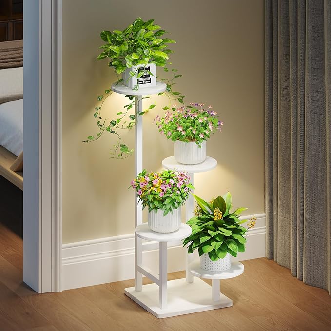 Plant Stand Indoor with Grow Light, 4-Tiered Tall Plant Stand Indoor, Metal by Homsorout