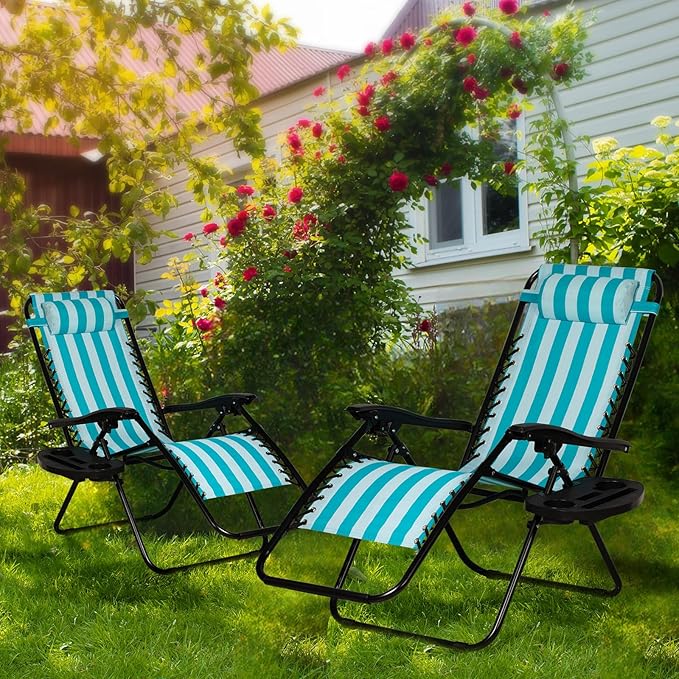 Nazhura Set of 2 Relaxing Recliners Patio Chairs Adjustable Steel Mesh Zero - Image 2