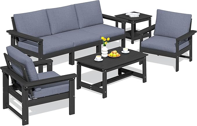 SERWALL HDPE Patio Furniture Set, 7-piece Outdoor Sectional Sofa Set, All by SERWALL