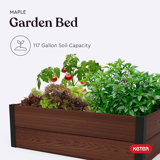 Keter 48" X 48" inches Wood Look Raised Garden Bed, Durable Outdoor Herb Garden - Image 5
