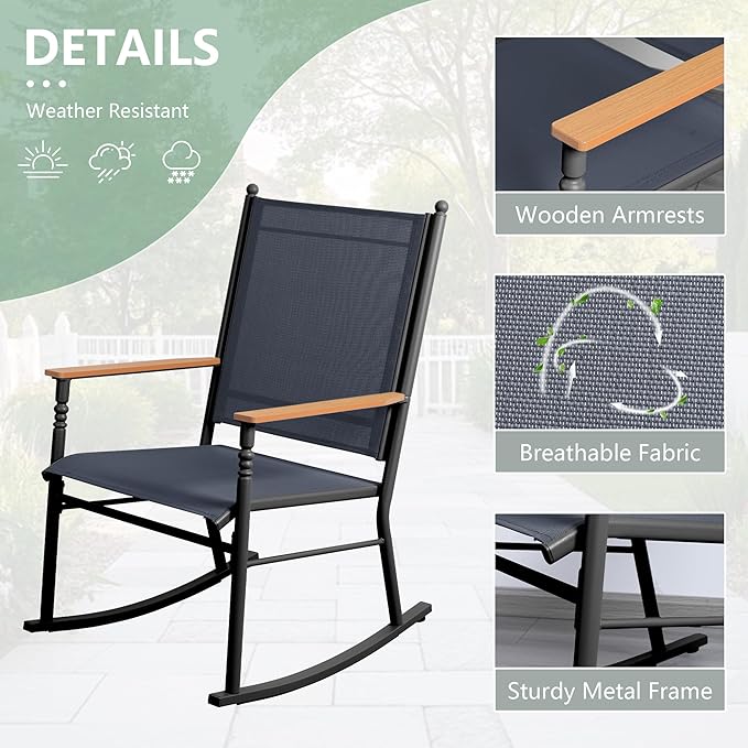 Shintenchi 2 Pcs Outdoor Rocking Chairs Set, Upgraded High Back Patio Rocking - Image 4