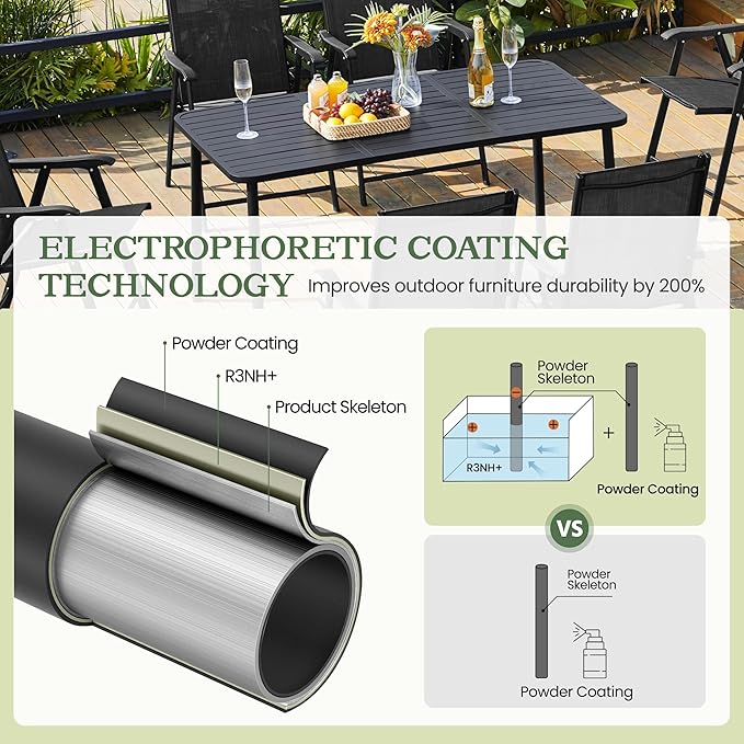 Yaheetech Outdoor Dining Table for 6 Person, Rectangular Slatted Metal Patio - Image 7