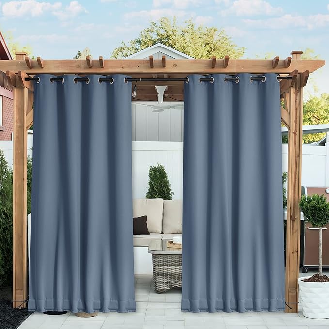 NICETOWN 2 Panels Fixed Stone Blue Outdoor Curtains by NICETOWN