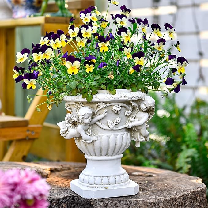 Sungmor Garden Cherub Urn Planter, Lovely Resin Angel Statue Flower Pots - Image 2