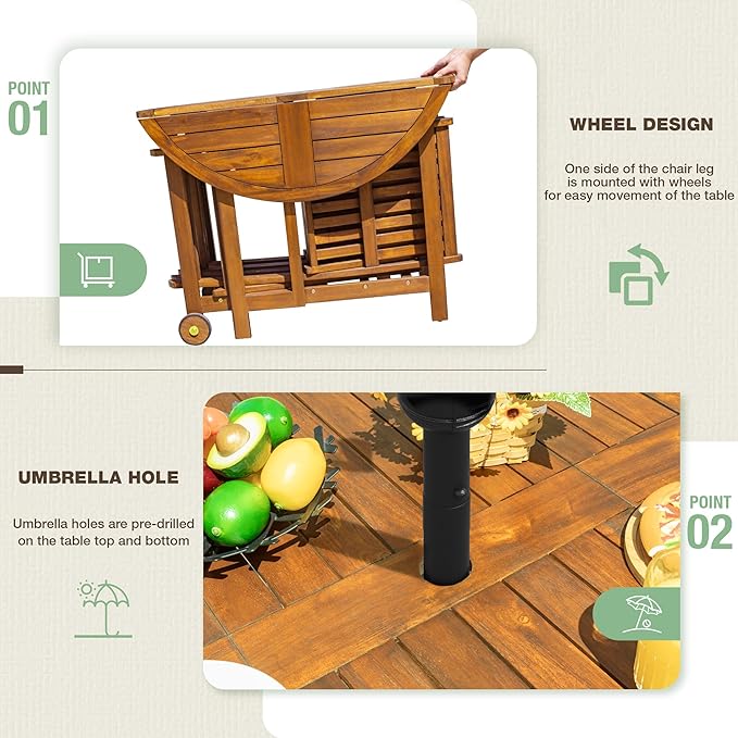 Devoko 5 PCS Patio Furniture, Patio Dining Set Acacia Wood Outdoor Table and - Image 2
