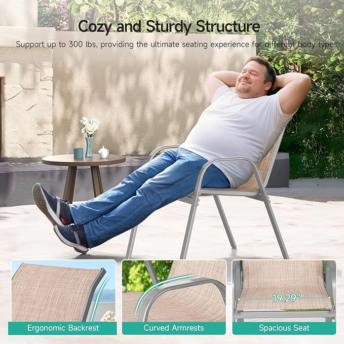 Patio Chairs Set of 6, Easily Set Up Stackable Outdoor Dining Chairs - Image 7