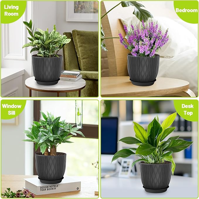 Plastic Plant Pots 10/9/8/7.5/7 inch Set of 5, Flower Planters - Image 6