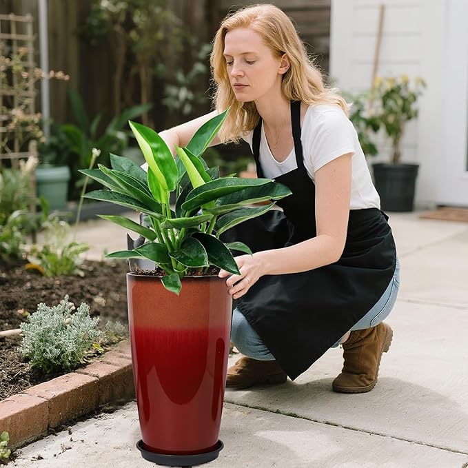 24/21/12 Inch Large Plastic Planter, Lightweight Ceramic-Look Tall Planters - Image 7