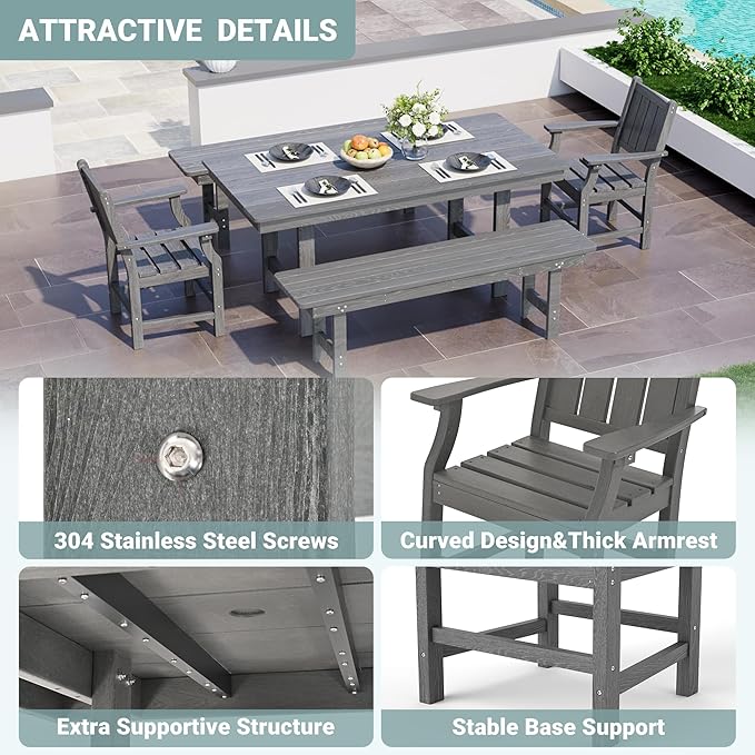 Pamapic 5 PCS Outdoor Dining Set, Spacious HDPE Outdoor Table and Chairs - Image 4