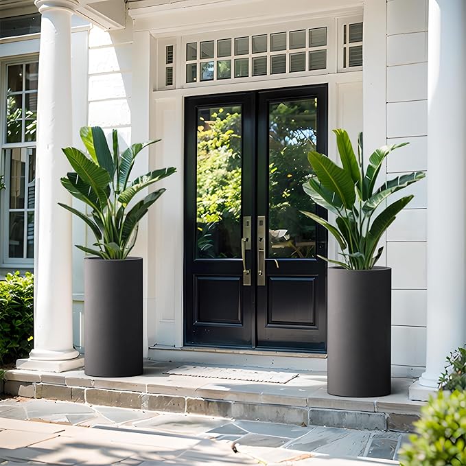Kante 27.8 Inch Tall Cylindrical Planter, Large Round Plant Pots - Image 4