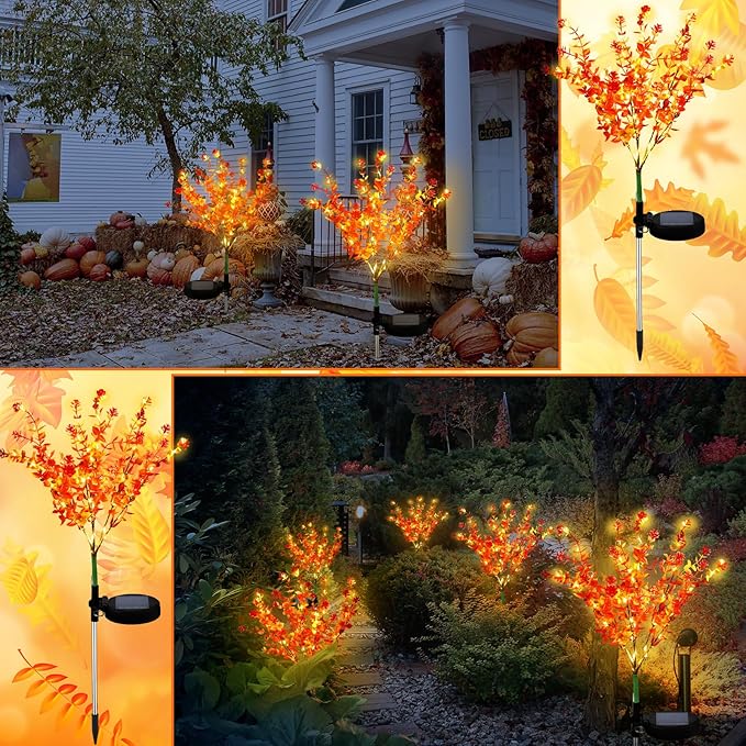 2 Pack Solar Stake Lights Outdoor Decor Waterproof Mums Artificial Flowers - Image 6