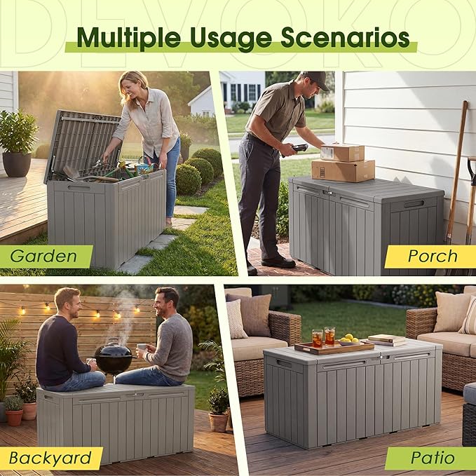 Devoko 100 Gallon Outdoor Storage Box, Waterproof Resin Deck Box - Image 4